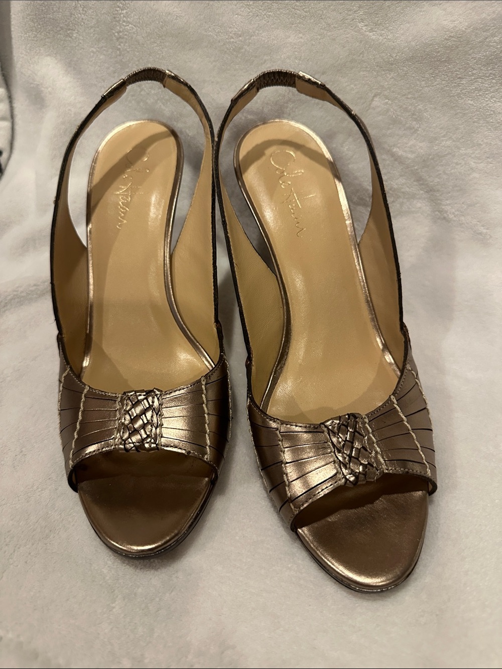 Cole Haan Metallic Bronze Slingback Peep-Toe Heels